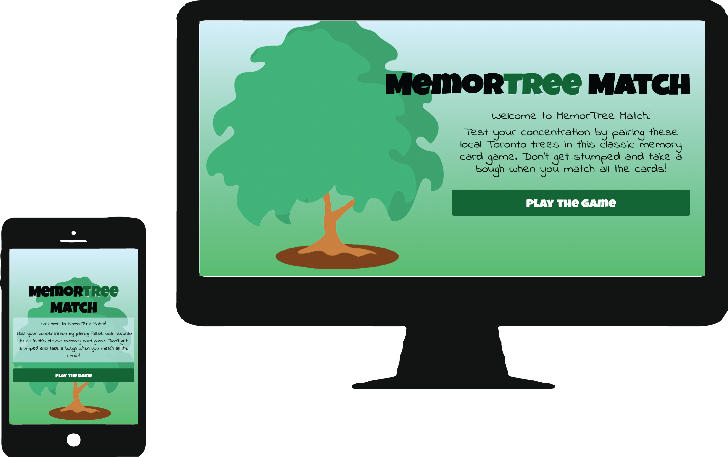 The MemorTree Match website displayed on desktop and mobile screens.